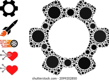 Gearwheel mosaic icon. Vector mosaic organized from scattered infection icons. Viral mosaic gearwheel icon, and more icons. Gearwheel mosaic for breakout templates.