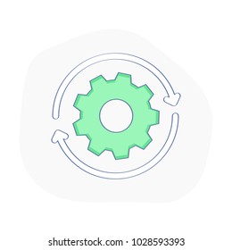 Gearwheel in motion, Rotation Direction icon with round arrow. Process, Machine Engine, Cog Wheel Rotation, Progress, Settings, Wheel or Repair. Industrial vector illustration concept.