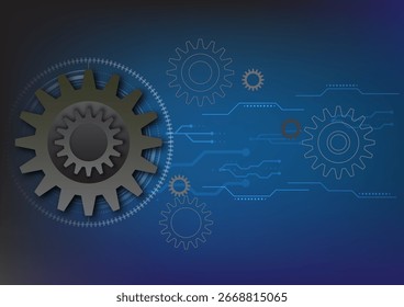 Gearwheel over tech whell and circuit, technology background.