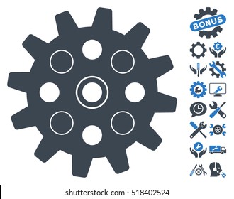Gearwheel pictograph with bonus configuration icon set. Vector illustration style is flat iconic smooth blue symbols on white background.