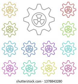 Gearwheel with radiation sign multi color icon. Simple thin line, outline vector of Sustainable Energy icons for UI and UX, website or mobile application