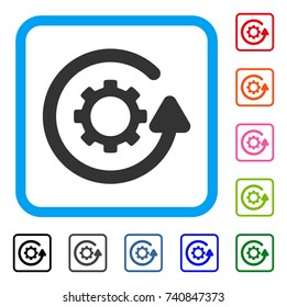 Gearwheel Rotation Direction icon. Flat gray iconic symbol inside a light blue rounded square. Black, gray, green, blue, red, orange color additional versions of Gearwheel Rotation Direction vector.