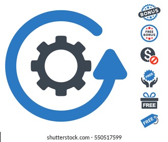 Gearwheel Rotation Direction pictograph with free bonus design elements. Vector illustration style is flat iconic symbols, smooth blue colors, white background.