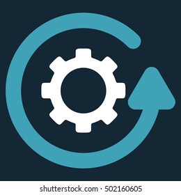 Gearwheel Rotation Direction vector pictogram. Style is flat graphic bicolor symbol, blue and white colors, dark blue background.