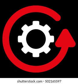 Gearwheel Rotation Direction vector pictogram. Style is flat graphic bicolor symbol, red and white colors, black background.