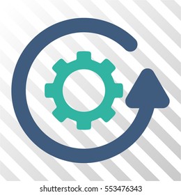Gearwheel Rotation Direction vector pictogram. Illustration style is flat iconic bicolor cobalt and cyan symbol on a hatch transparent background.