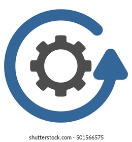 Gearwheel Rotation Direction vector pictograph. Style is flat graphic bicolor symbol, cobalt and gray colors, white background.