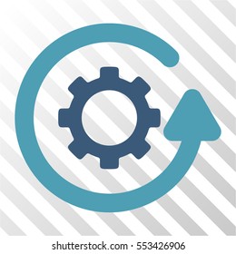 Gearwheel Rotation Direction vector pictograph. Illustration style is flat iconic bicolor cyan and blue symbol on a hatched transparent background.