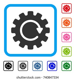 Gearwheel Rotation icon. Flat grey pictogram symbol in a light blue rounded rectangle. Black, gray, green, blue, red, orange color variants of Gearwheel Rotation vector. Designed for web and app UI.