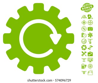 Gearwheel Rotation pictograph with bonus airdrone tools graphic icons. Vector illustration style is flat iconic symbols on white background.