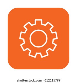 Gearwheel, settings flat line icon, linear vector sign on colorful rounded square button isolated on white. Symbol, logo illustration. Flat design, pixel perfect