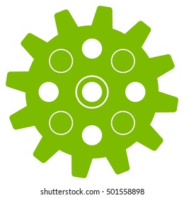 Gearwheel vector pictogram. Style is flat graphic symbol, eco green color, white background.