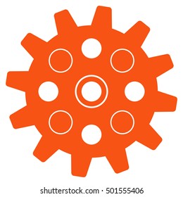 Gearwheel vector pictograph. Style is flat graphic symbol, orange color, white background.