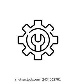 Gearwheel and wrench. Fine-tuning customization parameters. Technology, software, user preferences. Vector icon