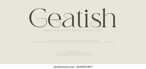 Geatish Minimal logotipo de fonte de luxo alfabeto. Tipografia beleza moda elegante minimalista serif italic fontes decorativo casamento vintage retro logos. ilustração vetorial
