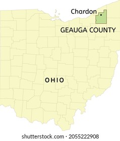 Geauga County and city of Chardon location on Ohio state map