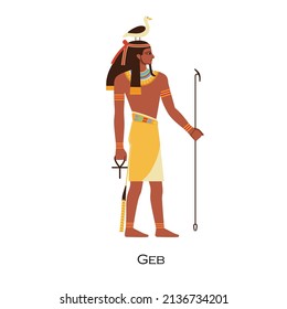 Geb, Old Egypts god of Earth. Ancient Egyptian deity with goose bird on head. Character from history, mythology and religion. Father of snakes. Flat vector illustration isolated on white background