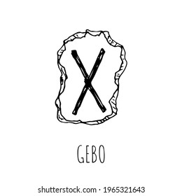 Gebo rune written on a stone. Vector illustration. Isolated on white. Hand-drawn style.