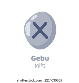 Gebu (gift) rune, runic inscription engraving on grey stone. Magic, witchcraft, game element. Nordic alphabet, viking letter. Hand drawn flat vector illustration.
