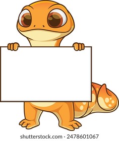 Gecko holding blank sign vector illustration