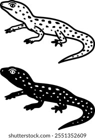 Gecko Icons. Black and White Vector Illustration. Small Lizard. Domestic Pet. For Coloring Book Design. Pet Concept
