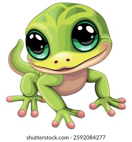 Gecko Lizard Baby Cute Cartoon Character with big Green Eyes vector illustration isolated on white
