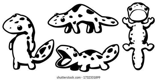 Gecko lizard cartoon design element set, isolated vector, horizontal
