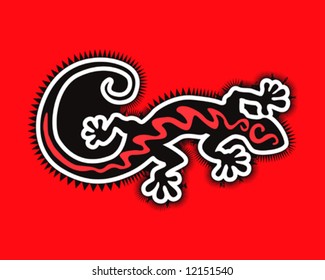 Gecko or lizard casual style walking over red background