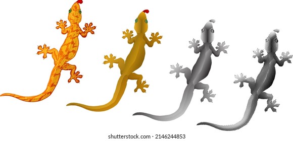 Gecko lizard climbing a wall. Hand drawn vector illustration.