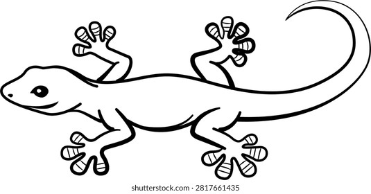 Gecko Lizard Minimalist Black Line Vector Icon Illustration on White Background. Hand-Drawn Reptile Design with Editable Stroke for Customization. Scalable Outline Graphic for Web and Print Projects.