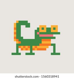 Gecko, lizard pixel art style icon. 8-bit sprite. Reptile animal isolated vector illustration. Design for stickers, logo, embroidery, mobile app.