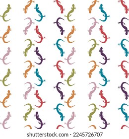 Gecko Lizard Salamander different bright colors seamless pattern on white background