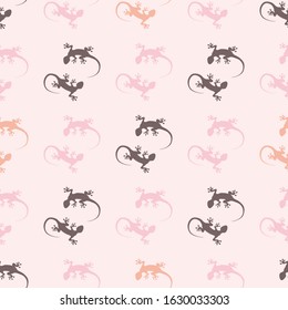 Gecko lizard seamless colorful pattern. Colorful geckos background. Vector image of an gecko on pink background. Vector seamless pattern with lizards.