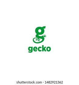 gecko logo modern fun illustration G letter blend with animal vector in green color. creative design template