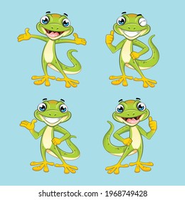 Gecko Mascot Design vector Set Vector