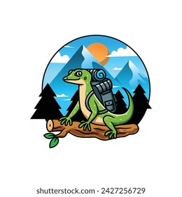 Gecko Mascot Logo Outdoor Theme Vector Cartoon Illustration.