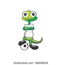 gecko playing football mascot character 