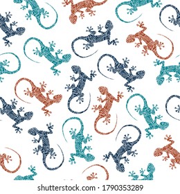 Gecko seamless colorful pattern. dinosaur cartoon , cartoon seamless pattern background. Talavera ornamental ceramic. Ethnic folk ornament.