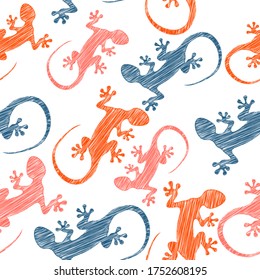 Gecko seamless colorful pattern. Traditional decorative objects. Talavera ornamental ceramic. Ethnic folk ornament.