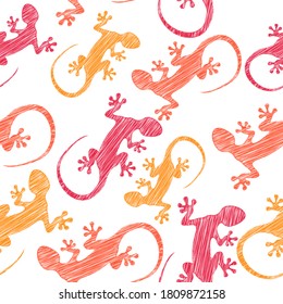 Gecko seamless colorful pattern. Traditional decorative objects. Talavera ornamental ceramic. Ethnic folk ornament.