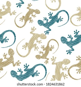 Gecko seamless colorful pattern. Traditional decorative objects. Talavera ornamental ceramic. Ethnic folk ornament.