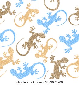 Gecko seamless colorful pattern. Traditional decorative objects. Talavera ornamental ceramic. Ethnic folk ornament.