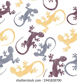 Gecko seamless colorful pattern. Traditional decorative objects. Talavera ornamental ceramic. Ethnic folk ornament.