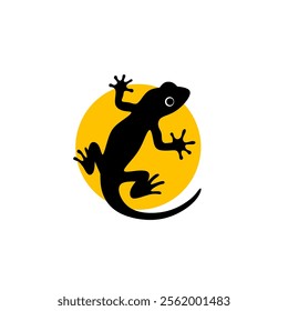 gecko simole design logo with a yellow circle behind it