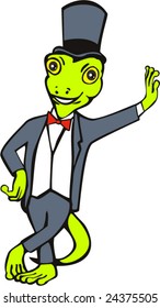 Gecko with top hat and bow tie