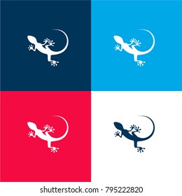 Gecko top view shape four color material and minimal icon logo set in red and blue