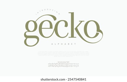 Gecko tipografía de la belleza de la moda elegante minimalista serif italic Fuentes decorativas de la boda vintage logotipos retro. Logotipo de alfabeto de fuente de lujo mínimo. Ilustración vectorial