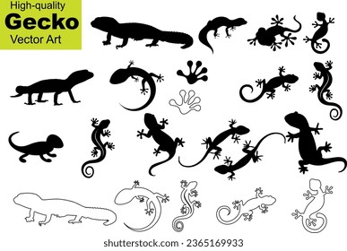 Gecko Vector Art Collection - A unique, high-quality set of 20 black and white gecko designs. The collection includes a variety of styles from realistic to cartoon-like, perfect for any design project svg