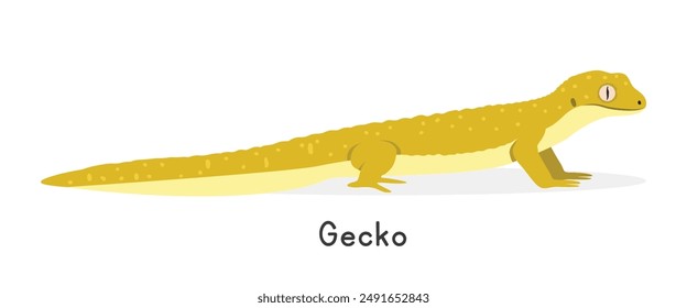 Gecko vector illustration, cartoon clipart character, animal in flat style. Wild animals, wild creatures, wildlife concept. Yellow gecko vector design isolated on white background