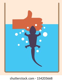 Geckos bite the hand pun in the jar of water to release.
